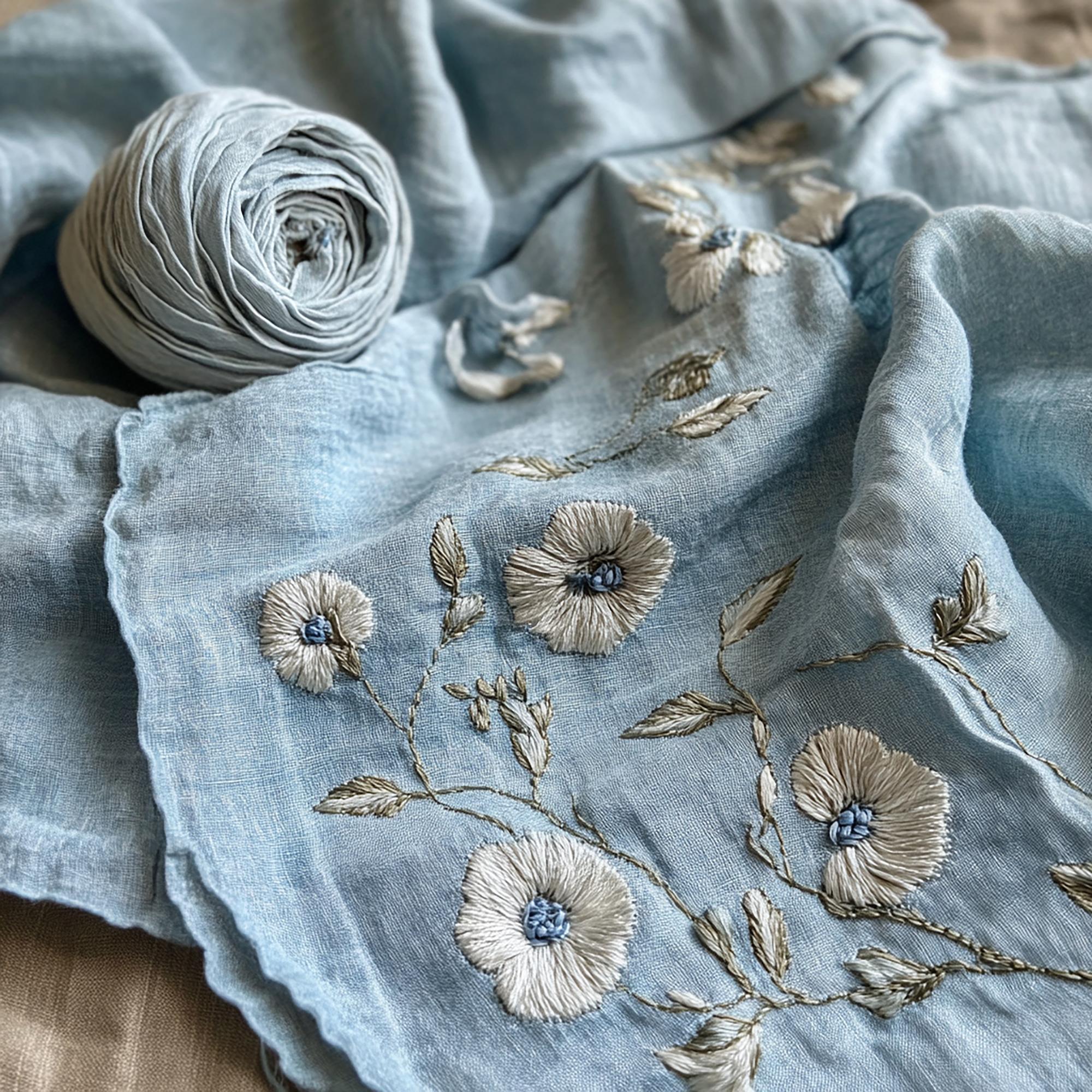 embroidered floral panel on linen