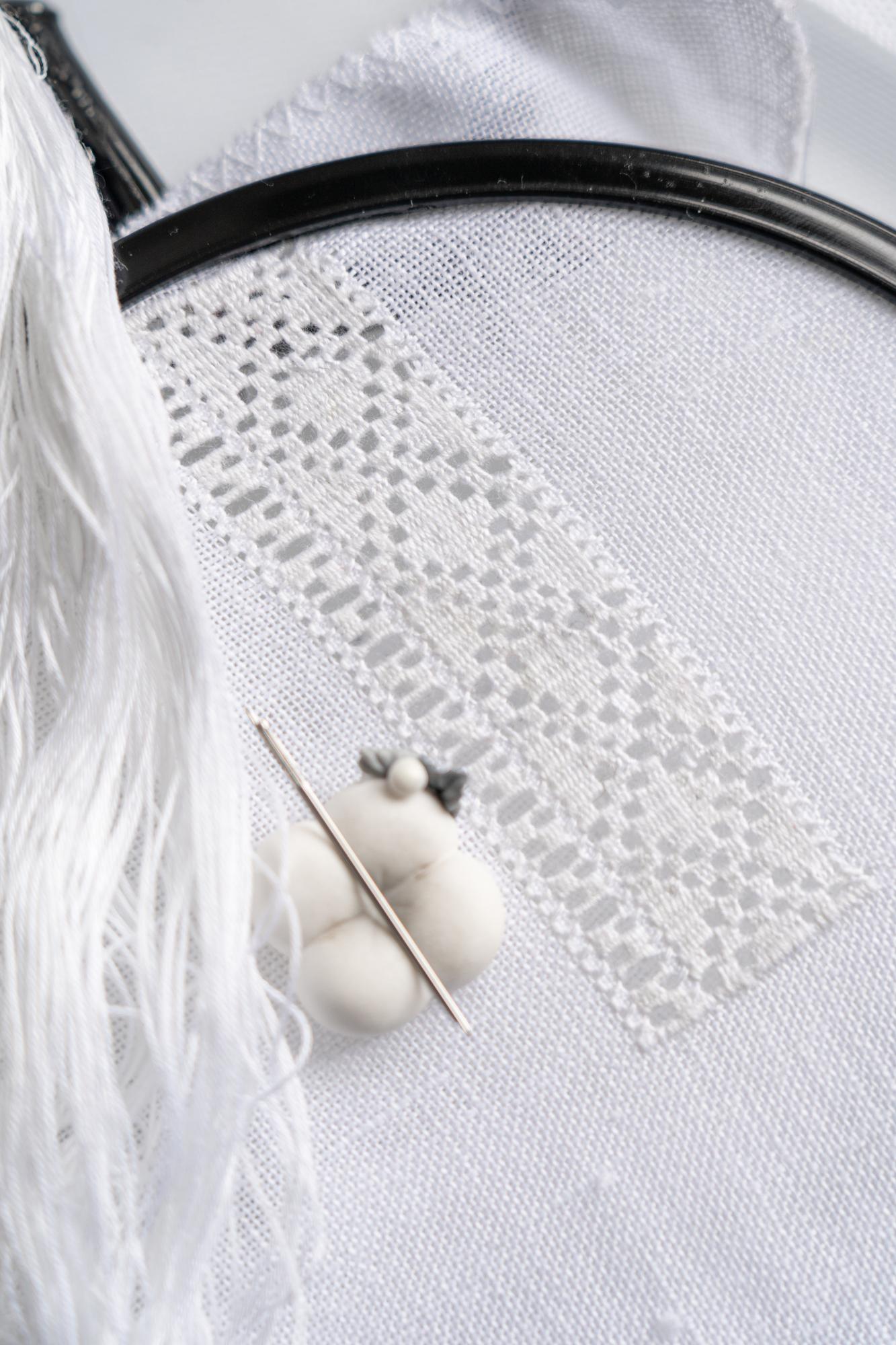 metallic thread monogram on silk