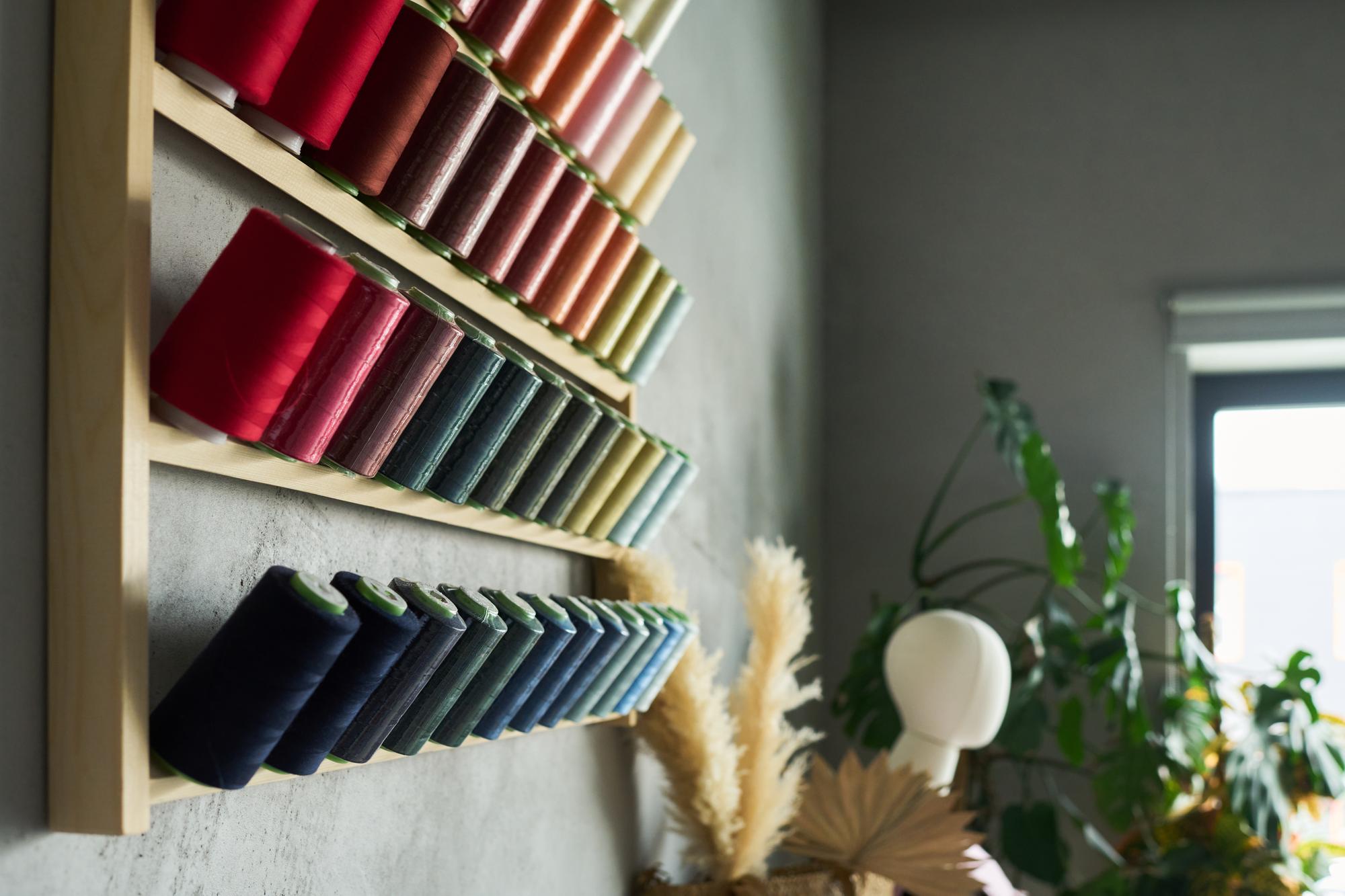 rolled embroidered trims on shelf